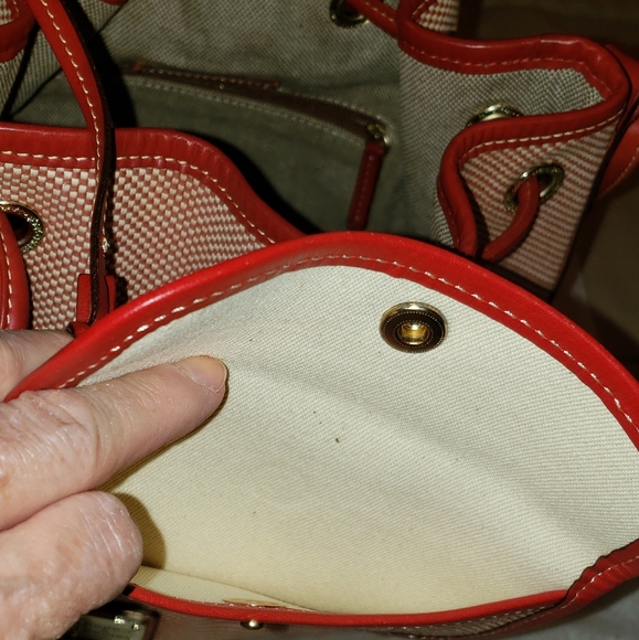 Dooney and Bourke Woven Canvas Drawstring Bag w/Pouch Color Red - Picture 10 of 10